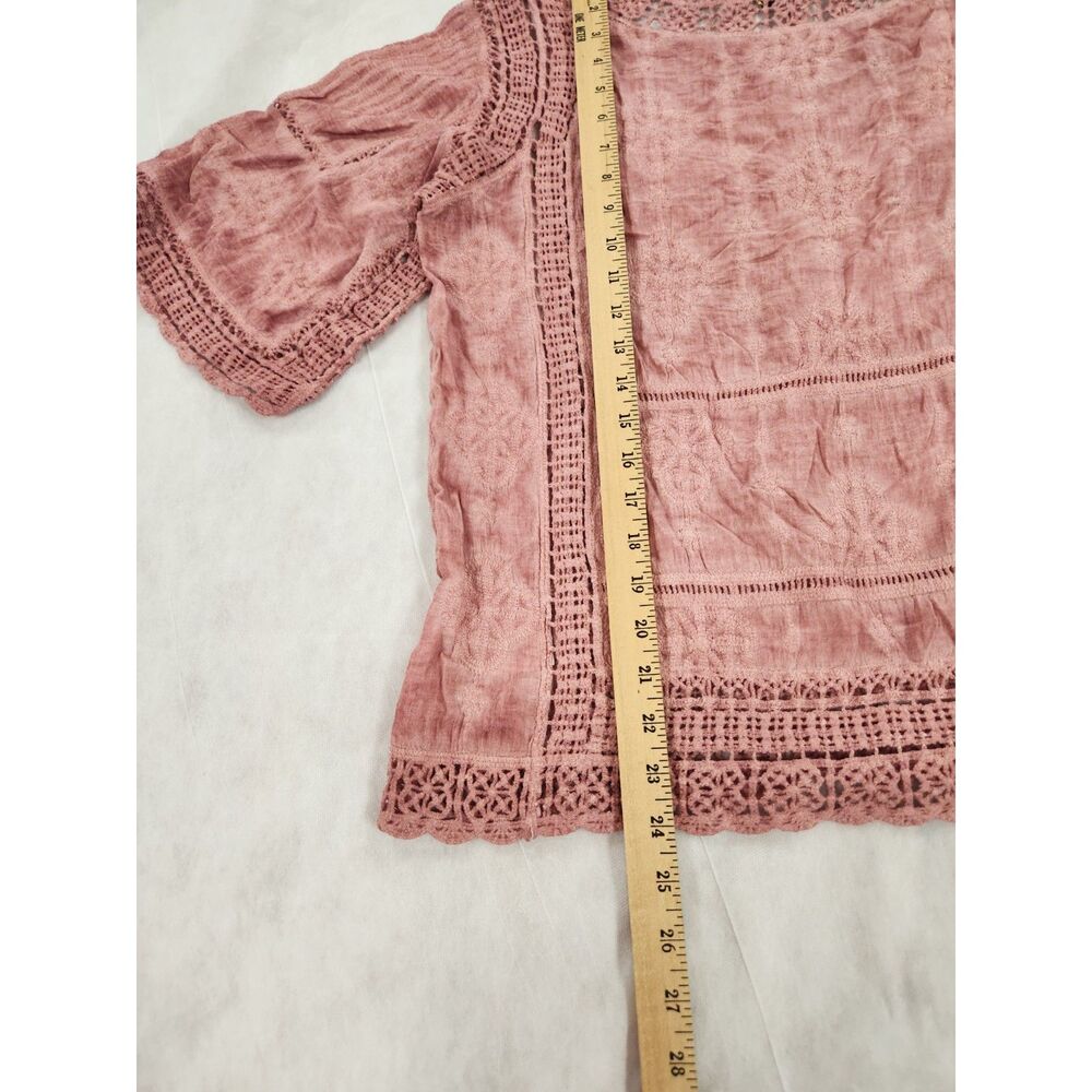 Democracy Womens Blouse M Pink Crochet Lace Boho Peasant Festival Top - Picture 6 of 10